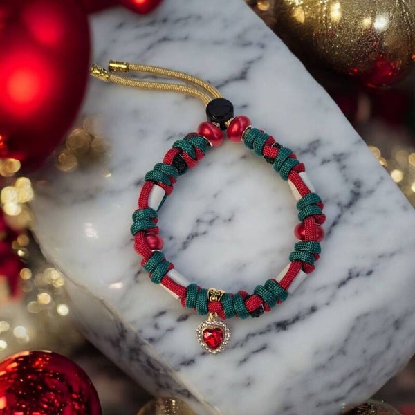 Tekenband groen, goud, Rood met bedel naar keuze