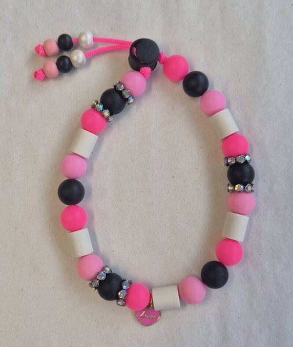 Tekenband zwart, rosé tinten met strass 12mm