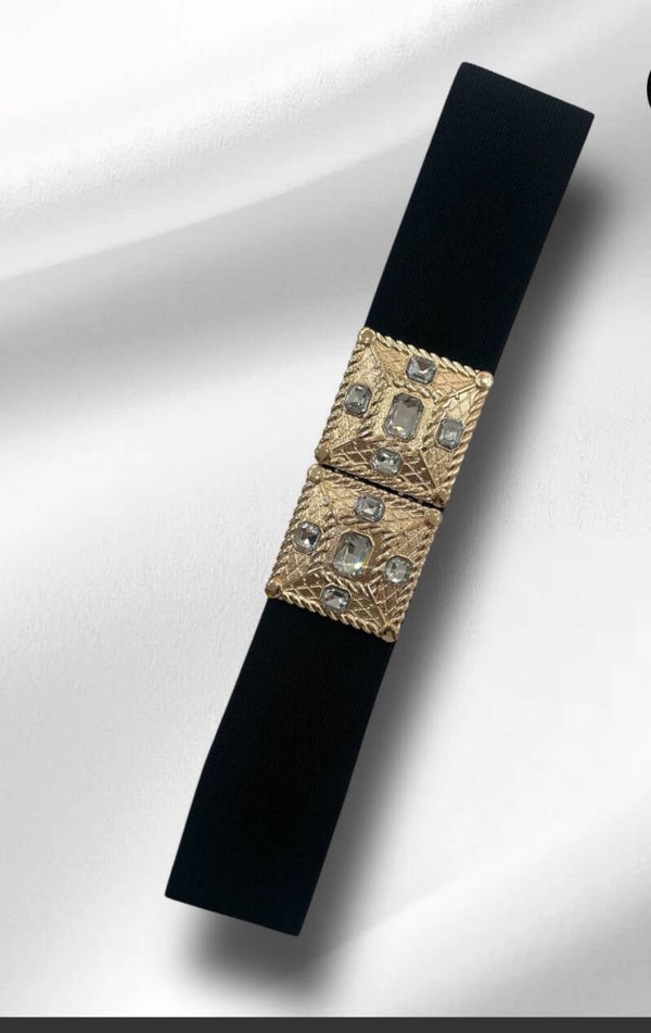 Ceinture noire boucle carré brillante