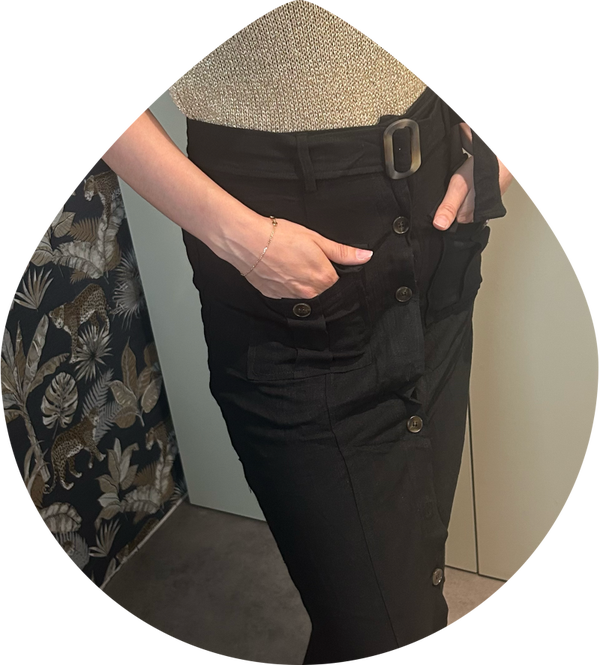 Jupe mi-longue cargo avec lin ceinturée