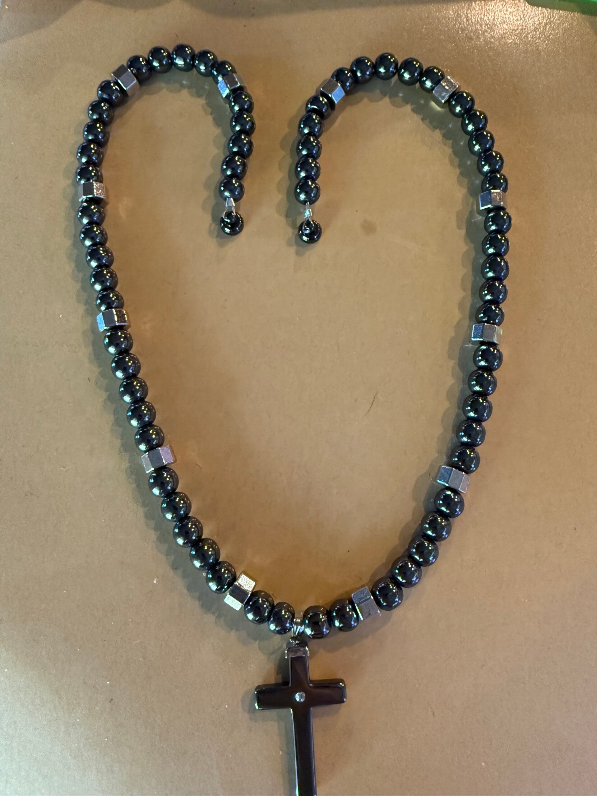 Men’s 22” hematite Cross diamond necklace