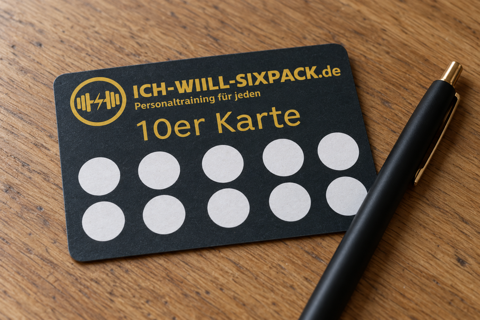 KI-Symbolbild einer ICH-WILL-SIXPACK 10er-Karte mit zehn Stempelfeldern.