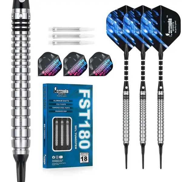 Formula FST180 Gen2 Black+Blue Rings Tungsten Dart Softtip 18g 90 % Wolfram-Darts