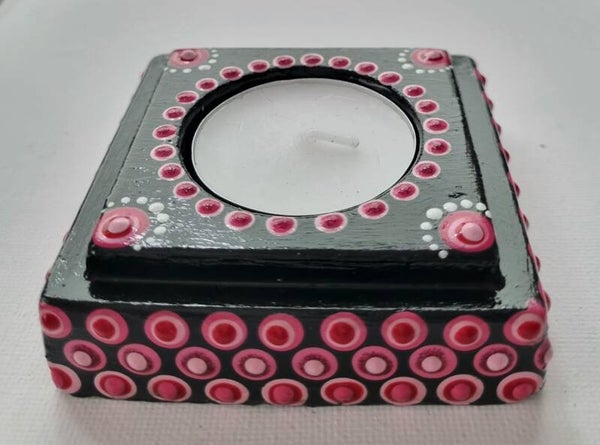 Theelicht Vierkant met tappe Roze 1