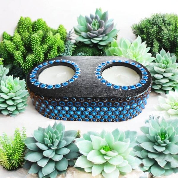 Waxinelicht dubbel blauw