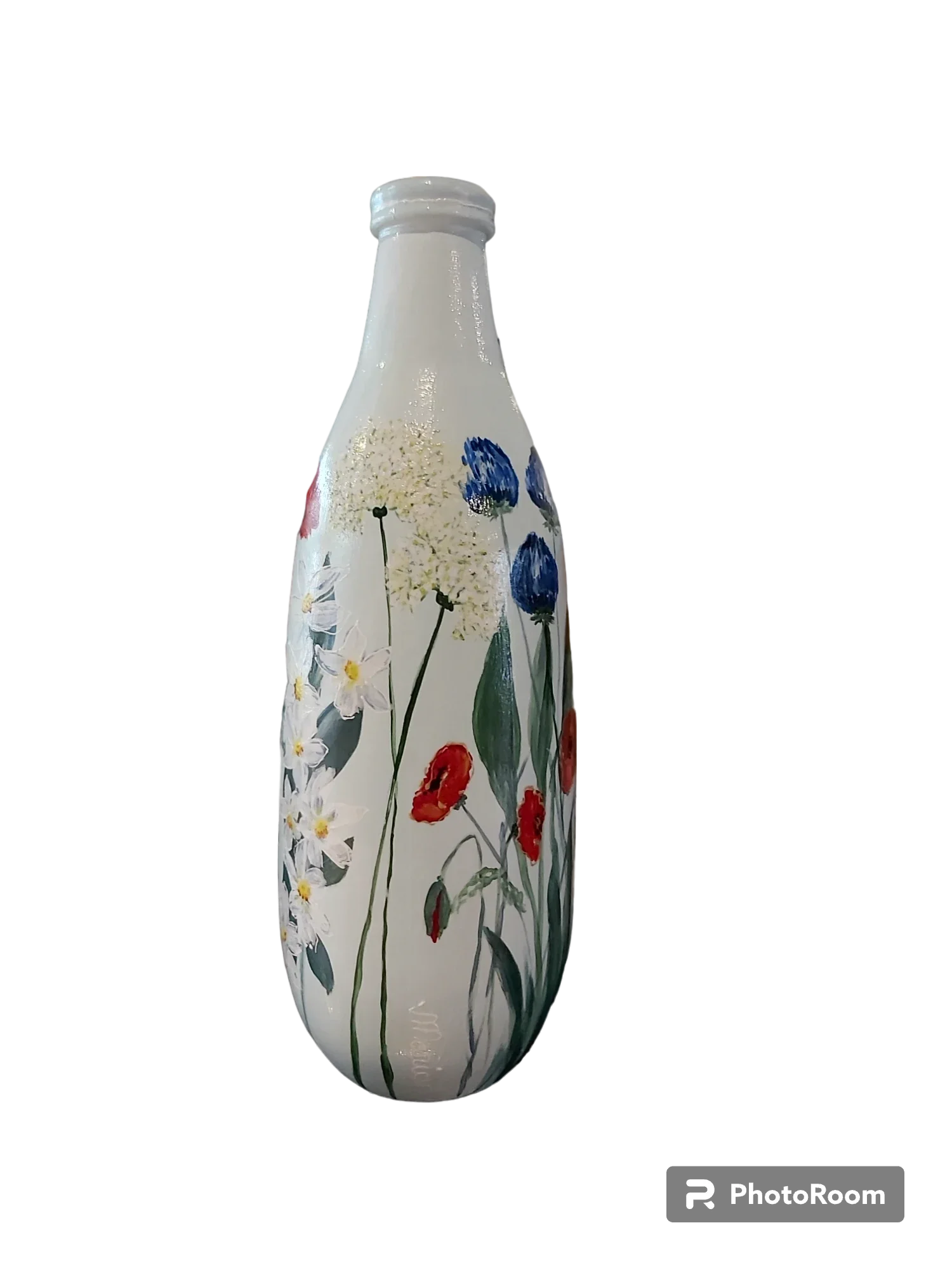 Handgeschilderde vaas lichtblauw (18x42cm)