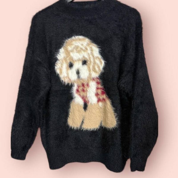 Fluffy Dog Pulli – Black