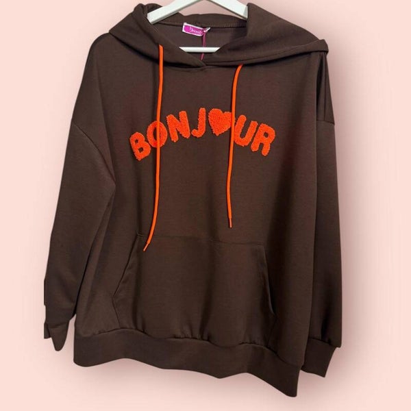 Bonjour Heart Hoodie – Chocolate