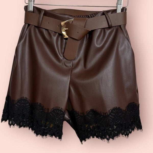 Lace Leather Shorts – Chocolate
