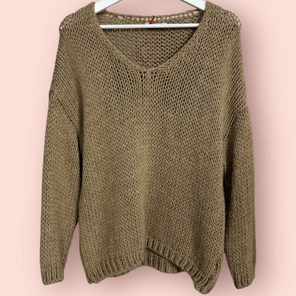 Cozy Knit Strickpulli – V-Neck - Caramel