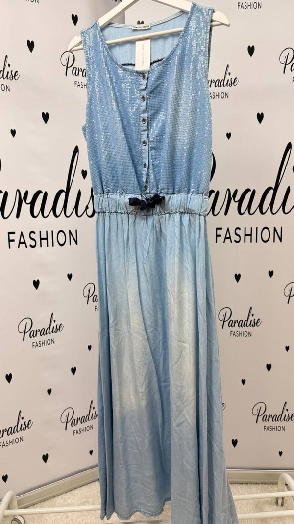 Denim- Look - Maxi Kleid – Light Blue One Size - 38 - 44