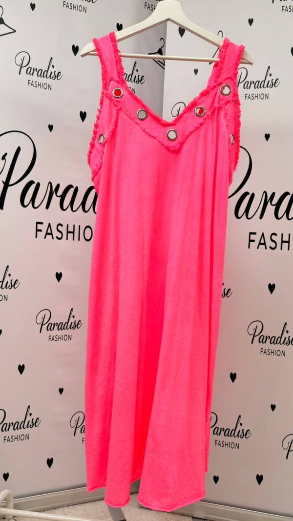 Neon Eyelet Dress – Pink  One Size 42–46