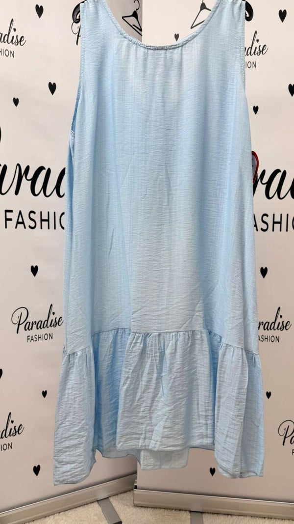 Sommerkleid mit Schleife – Hellblau | One Size 40–46