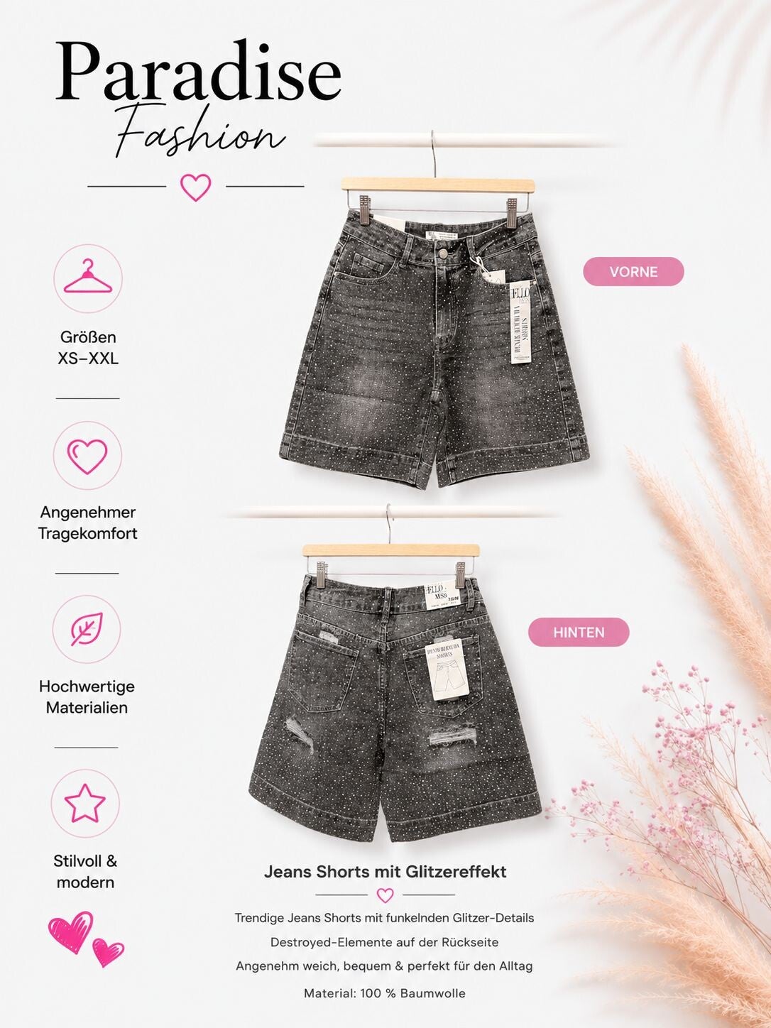 Jeans Shorts mit Glitzereffekt