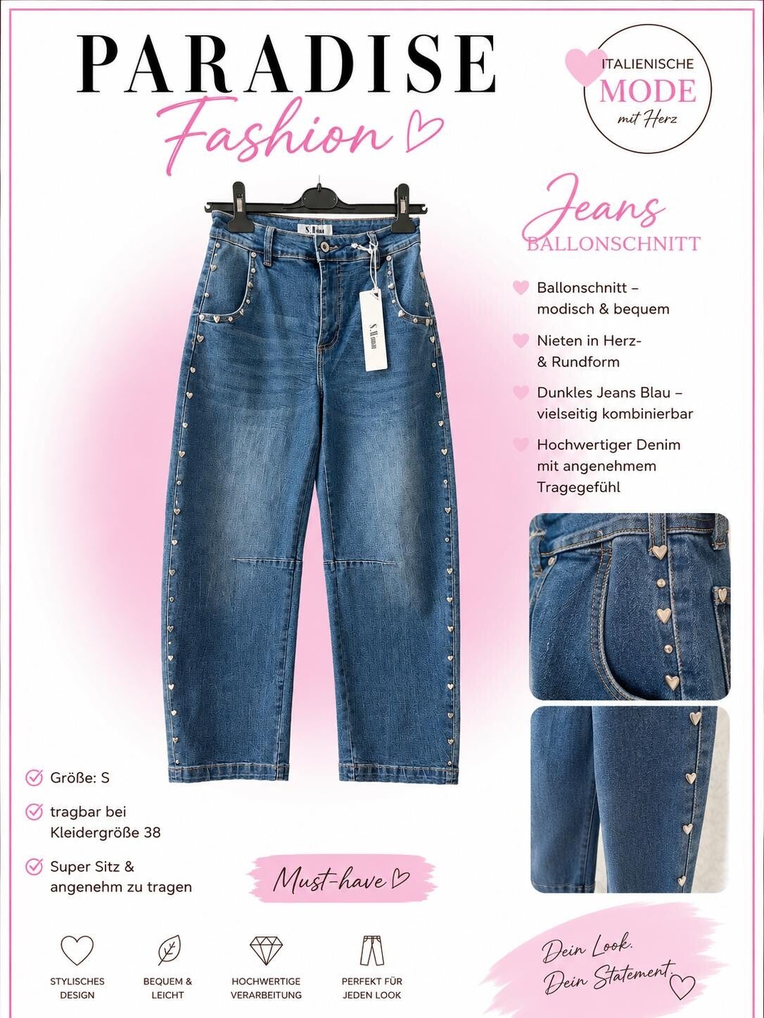Jeans - Lovely Heart Gr. S