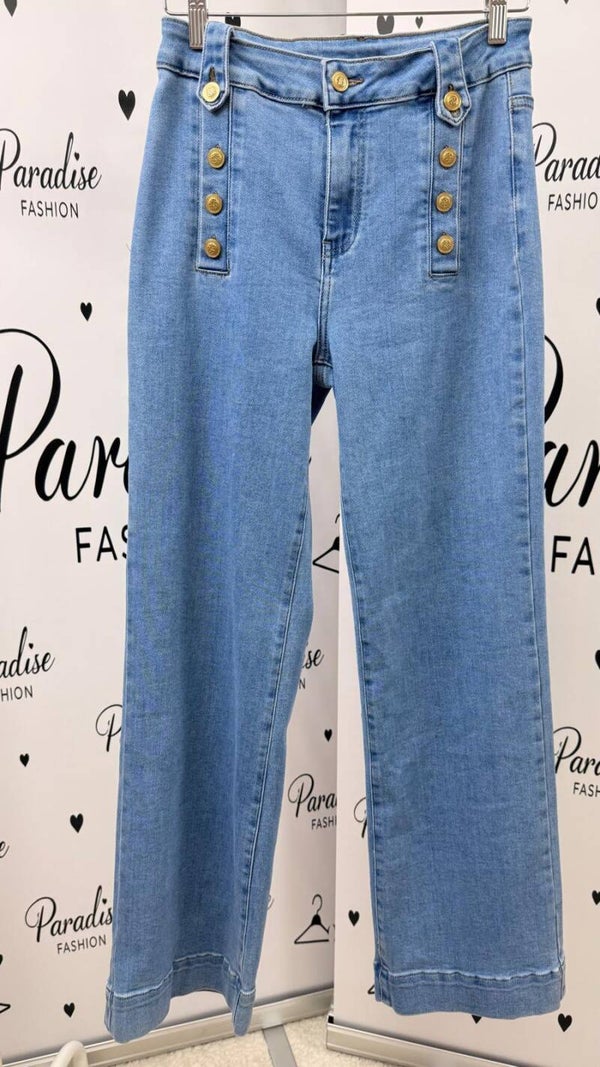 Golden Button Wide Leg Jeans – Light Blue Gr. M (40/42)