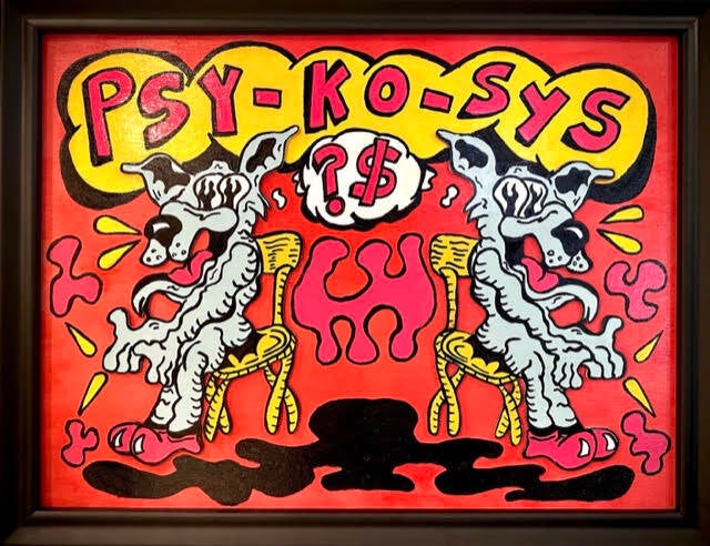 enamel and wood cutouts on wood panel, 18&quot;x24&quot;, 2025