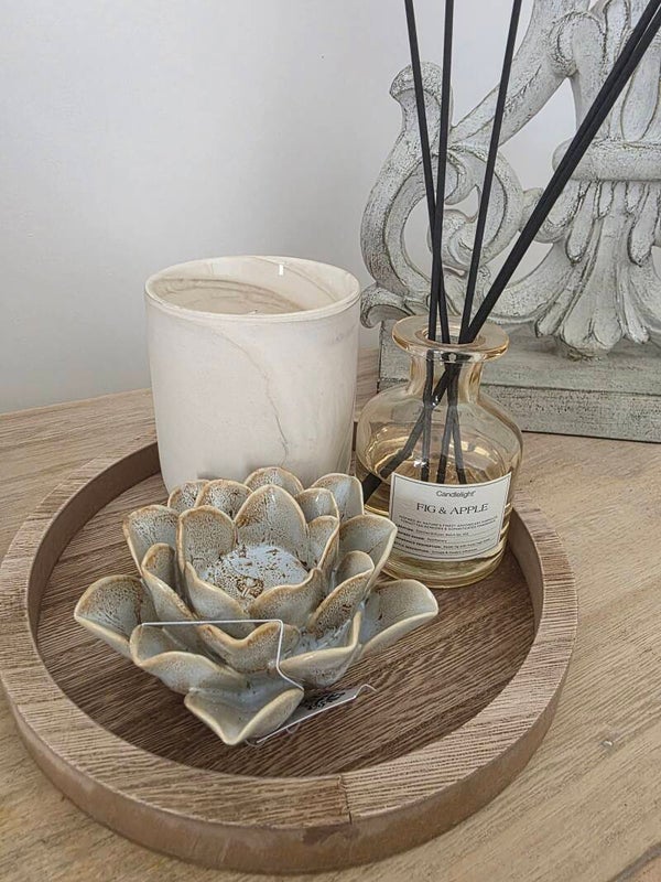 Mottled Burnt Cream Floral Ceramic Tealight Holder