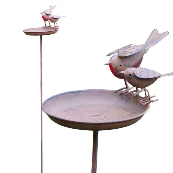 Duo Robin Bird Bath Stake garden ornament