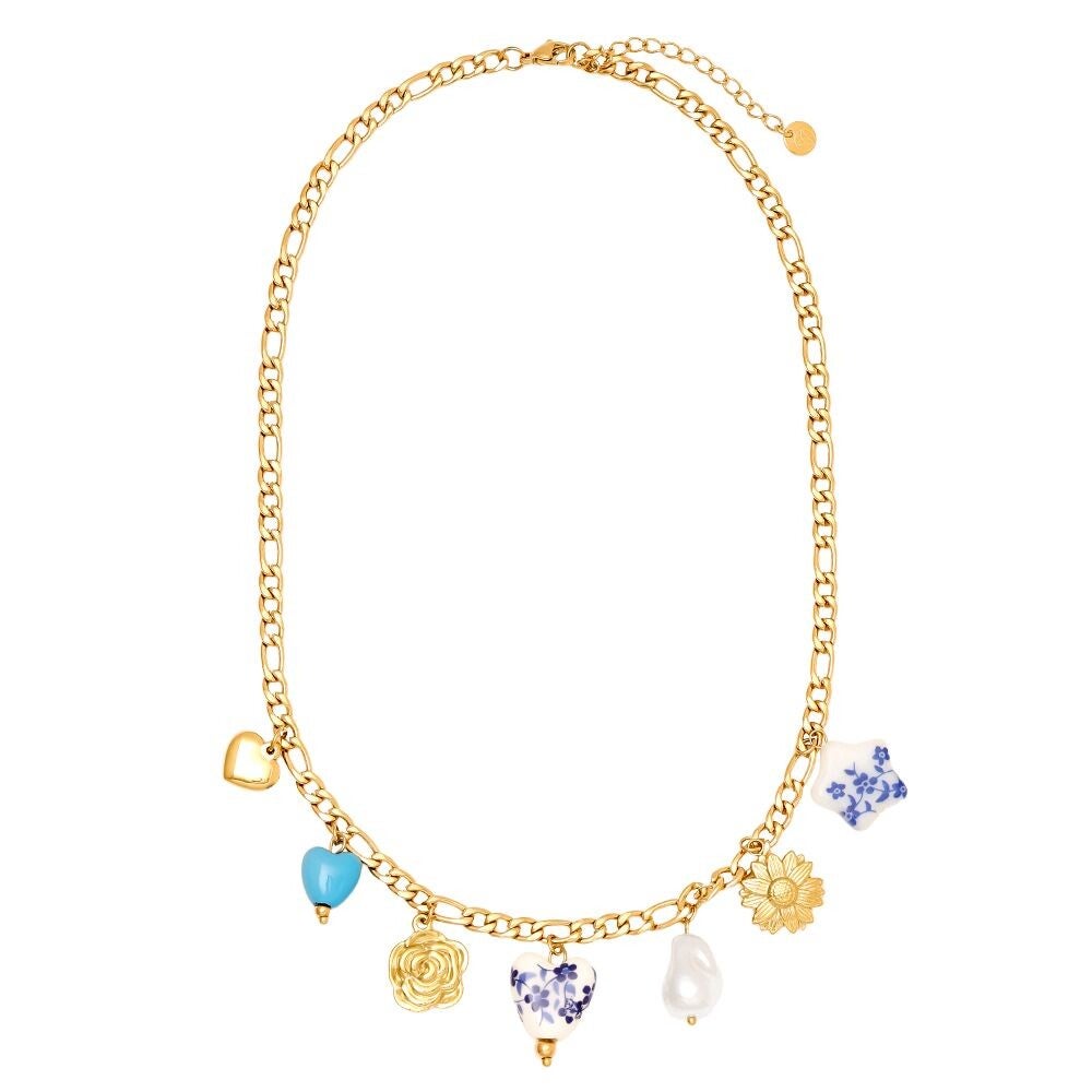 Bedelketting Blue flower - Goud of Zilver -