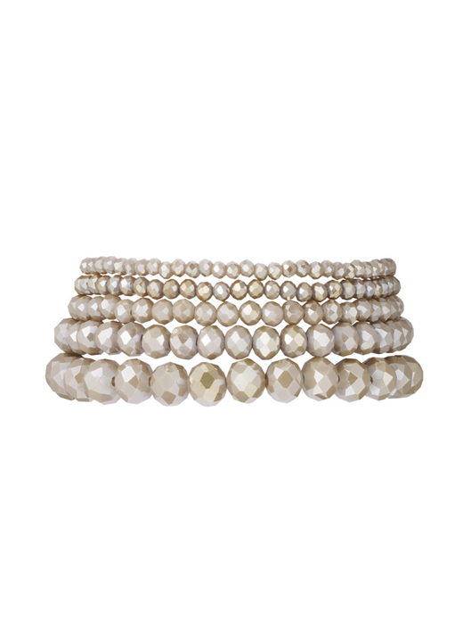 Set van 5 kristal armbanden Taupe