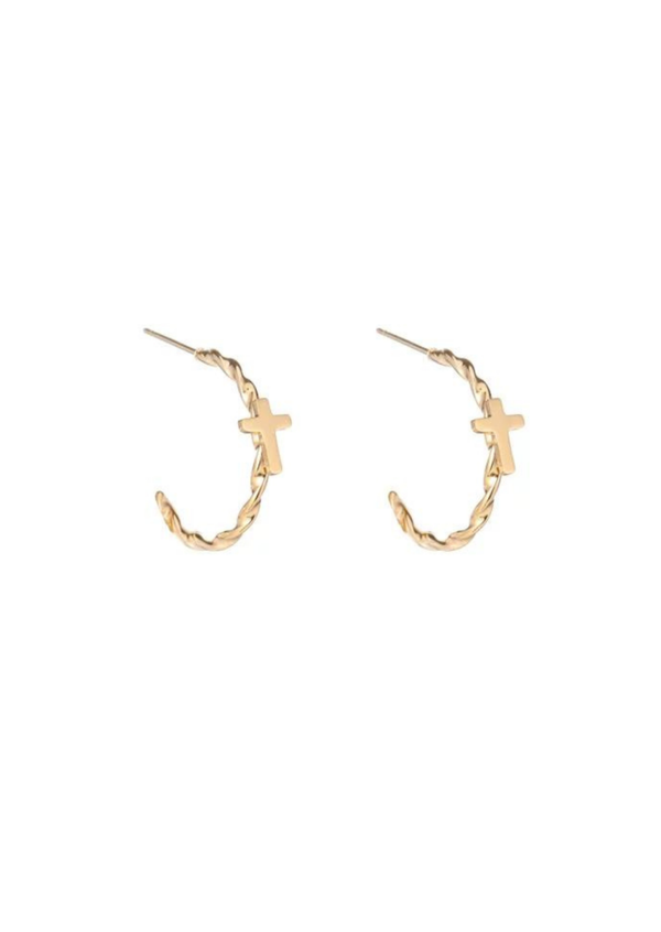 Oorbellen, hoops met cross