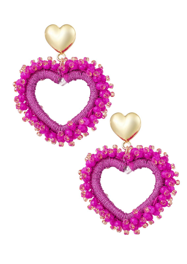 Oorbellen Fushia heart