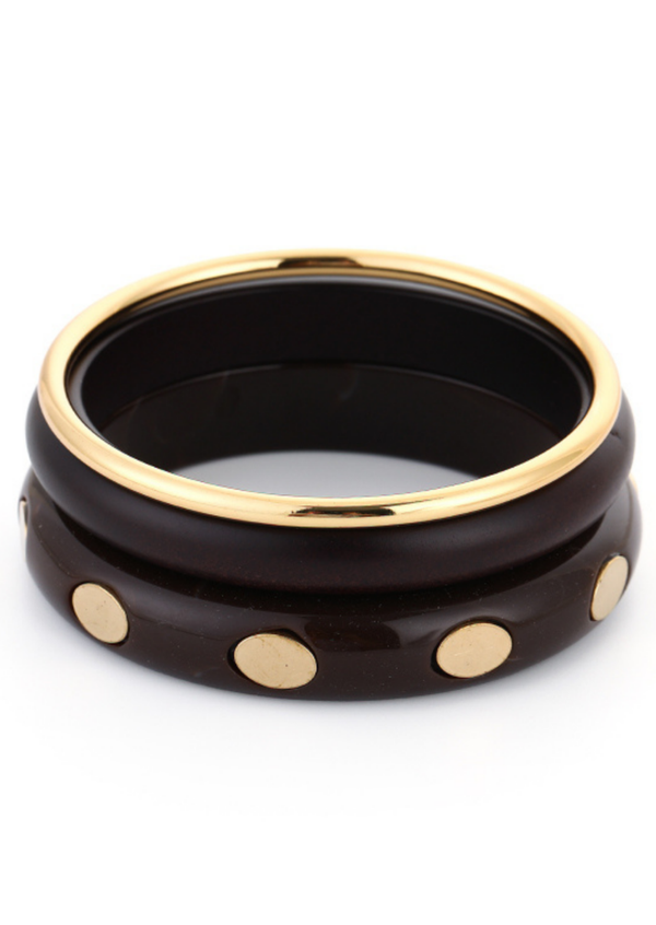 Super gave armbandset donkerbruin studs