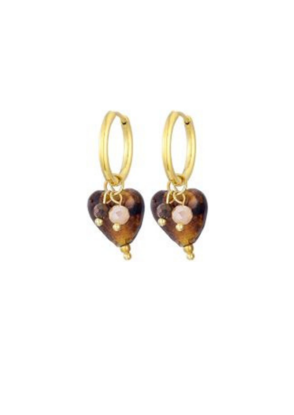 Oorbellen small brown heart