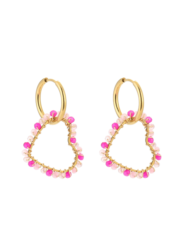 Oorbellen pink beaded heart