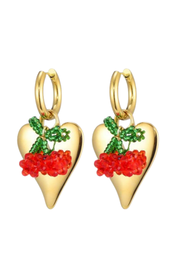 Cherry heart oorbellen