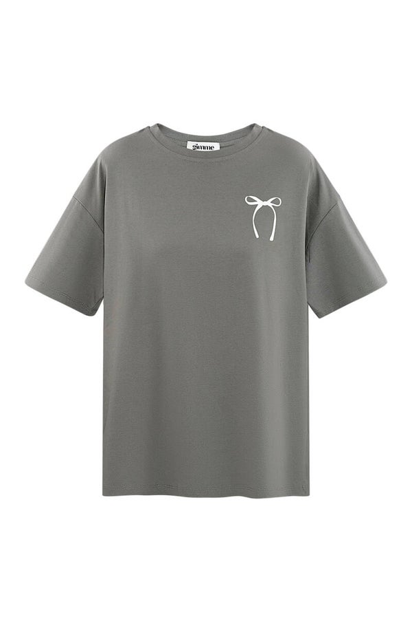 With love always, bow t-shirt -wit of grijs -