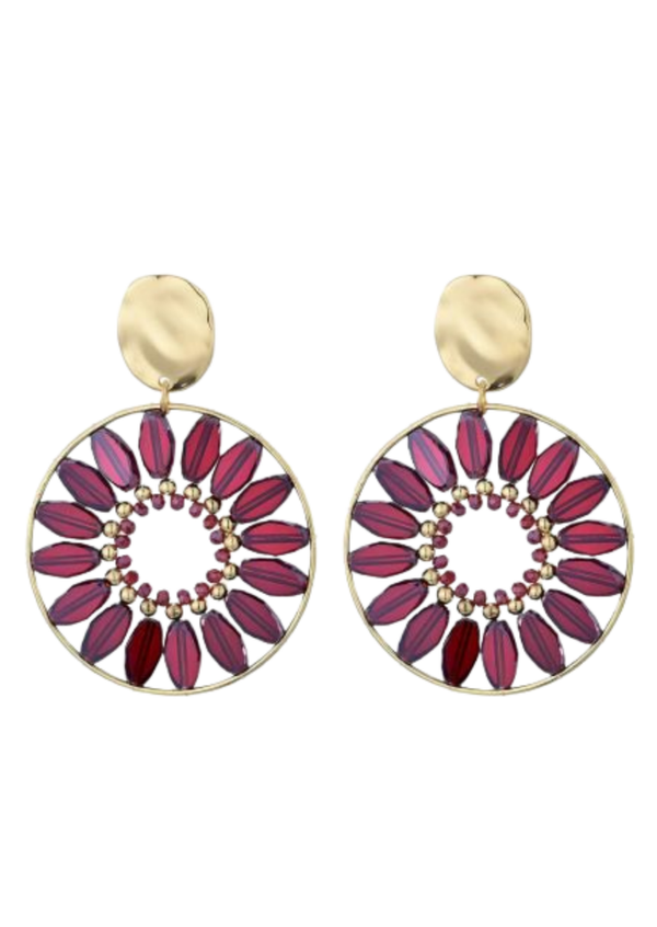 Burgundy flower oorbellen