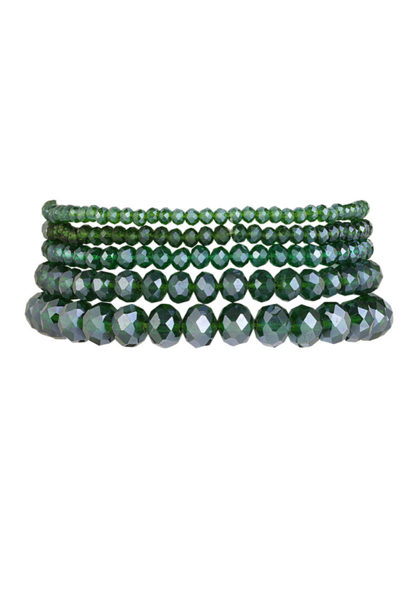 Set van 5 kristal armbanden Donkergroen