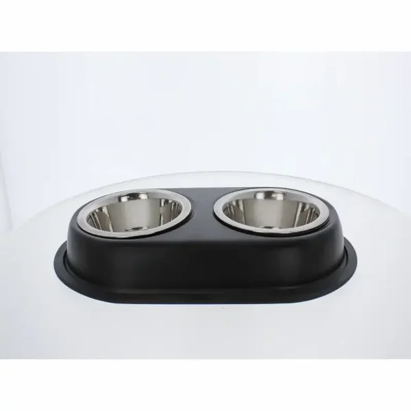 Heimtierbedarf Doppelfressnapf 2 Schüsseln schwarz/silber 35,5x21x5,5cm Schüssel ∅ 13cm