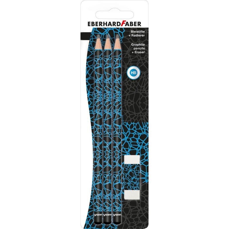 EBERHARD FABER 511890 Bleistift-Set HB schwarz/neon blau, 1 Set