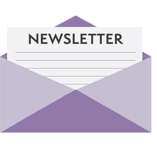 Geöffneter lila Briefumschlag mit einem weißen Blatt Papier, auf dem oben in Großbuchstaben 'NEWSLETTER' steht; im Kontext mit Jenseitskontakte Jana Lorenz.