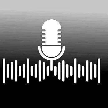 Schwarz-weiße Grafik mit stilisiertem Mikrofon über einer Schallwellen-Darstellung, im Kontext mit Jenseitskontakte Jana Lorenz.