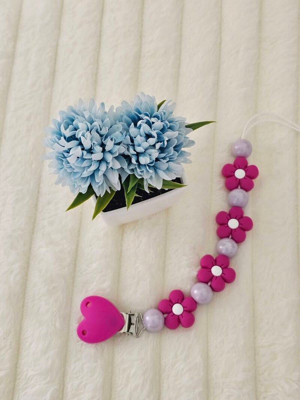 Attache tétine fleur Fuchsia