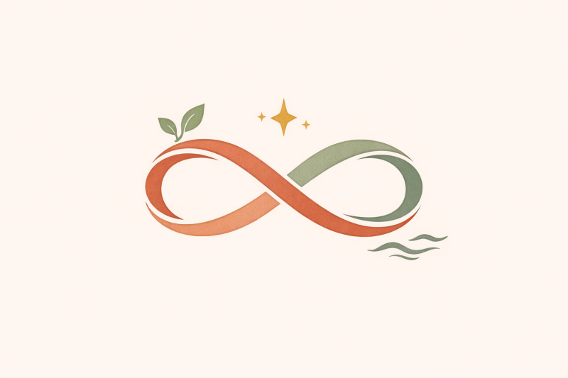 warm tones infinity sign with shoots and leaves attached.