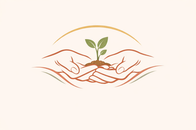 two hands holding a seedling.