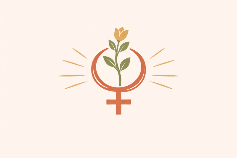 femenism symbol surrounding a long stemed flower.