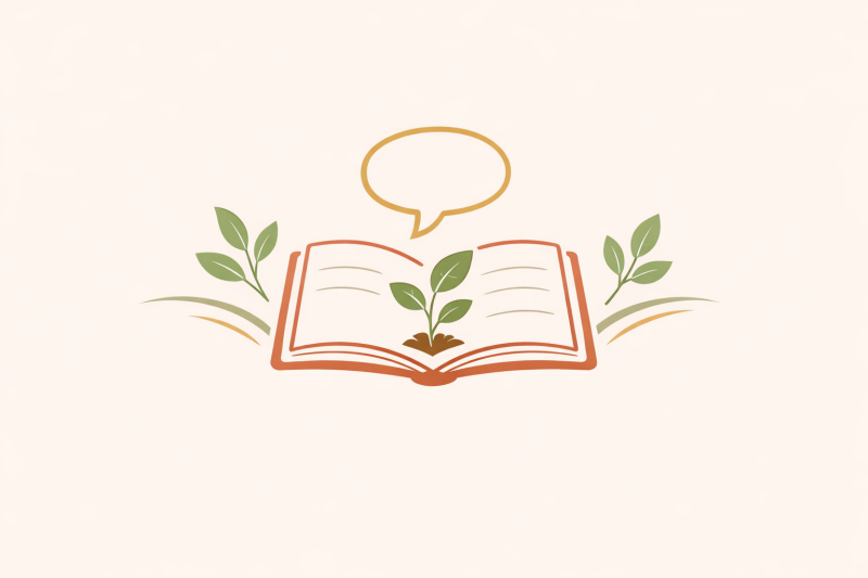 A book with a speech bubble coming out of it.