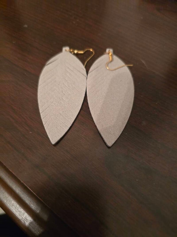 Gray leather feather earrings