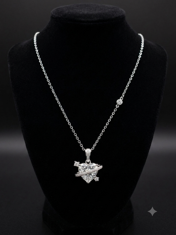 ​💘 Clear Crystal Heart & Arrow Solitaire Pendant Necklace 💘