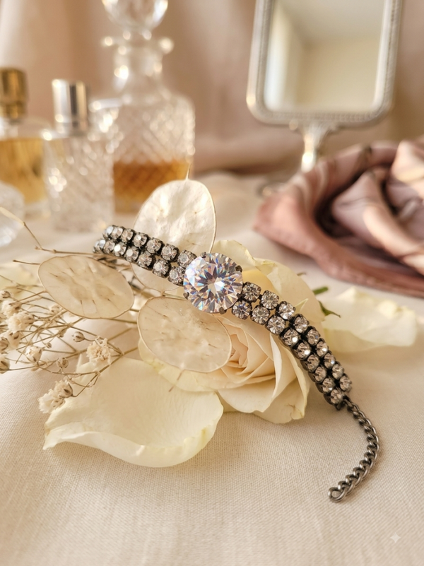 Double Row Crystal Solitaire Statement Bracelet
