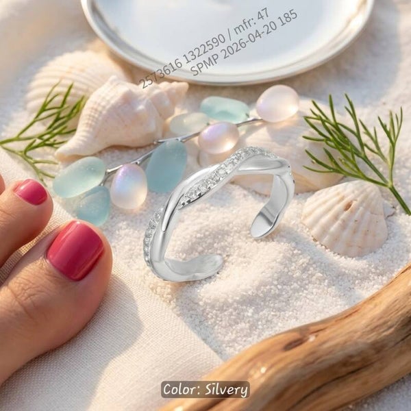 Dainty Twisted CZ Open Toe Ring – Silvery Adjustable Beach Foot Jewelry