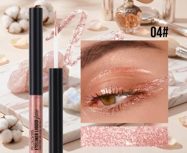 PECOLOVERS Liquid Glitter Eyeliner – Shade 04 Rose Gold Sparkle, Long-Lasting & Smudge-Proof