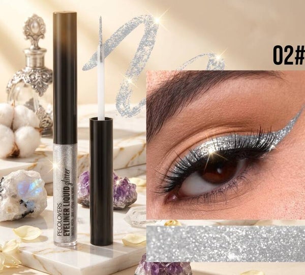 ​PECOLOVERS Liquid Glitter Eyeliner – Shade 02 Silver Sparkle, Long-Lasting & Smudge-Proof
