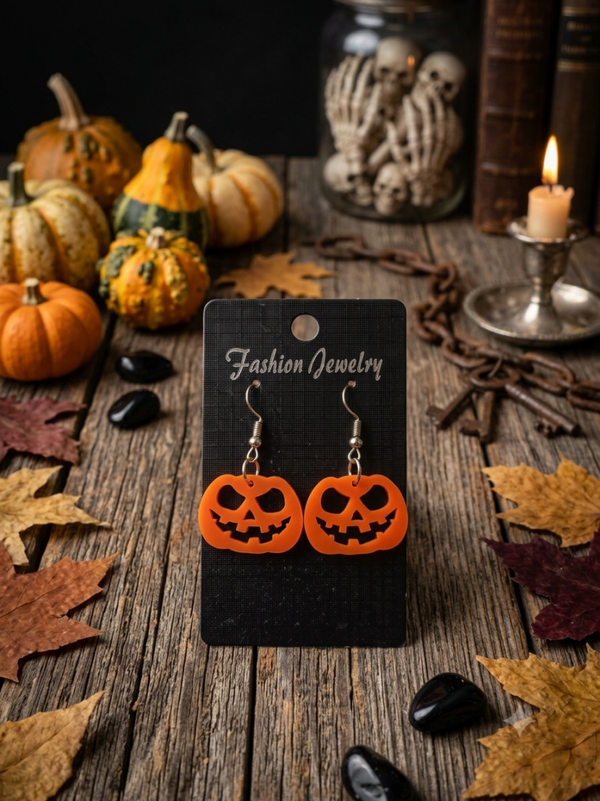 Spooky Jack-o'-Lantern Pumpkin Dangle Earrings – Halloween Acrylic Jewelry